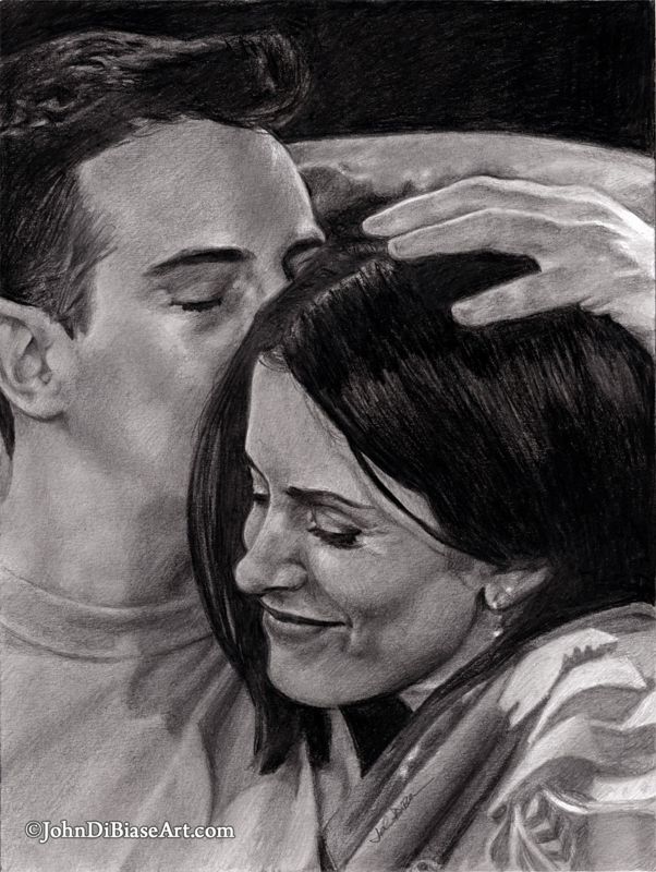 Friends Chandler & Monica Drawing Print (8.5 x 11) - Matthew Perry, Courteney Cox