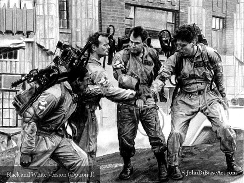 Winston, Peter,  Ray and Egon NYC Huddle Ghostbusters Drawing Print 11" x 8.5"