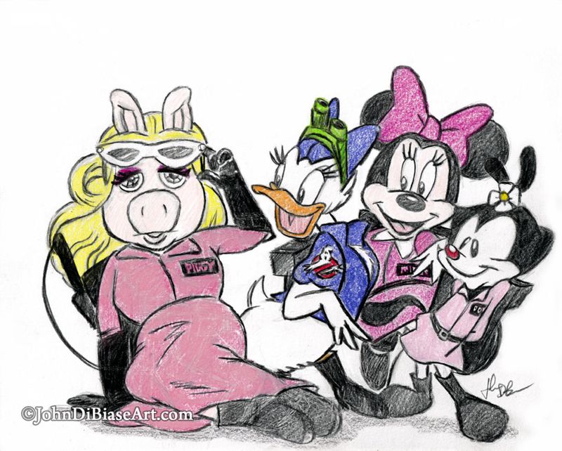 Ghostbusters Ghostbusting Gals Colored Pencil Drawing Print 8.5 x 11
