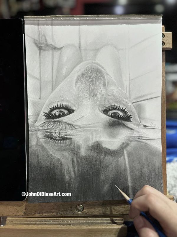 Girl in Bathtub Graphite Pencil Drawing (NOT a print) 9x12