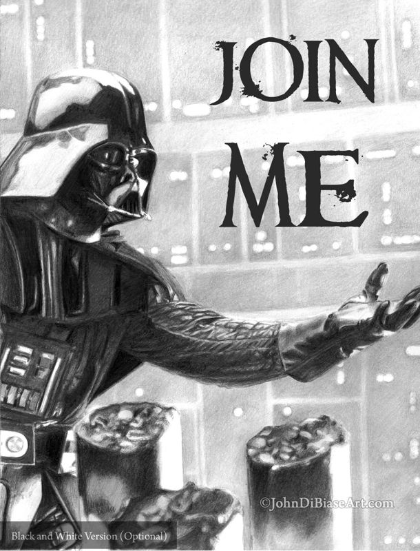 Darth Vader "Join Me" Star Wars: The Empire Strikes Back Graphite / Color Drawing Print 8.5 x 11