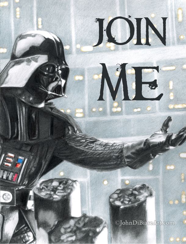 Darth Vader "Join Me" Star Wars: The Empire Strikes Back Graphite / Color Drawing Print 8.5 x 11