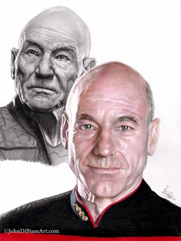 Captain Jean Luc Picard From Picard And Star Trek: TNG (Patrick Stewart) Colored Pencil Drawing Print 8.5 X 11