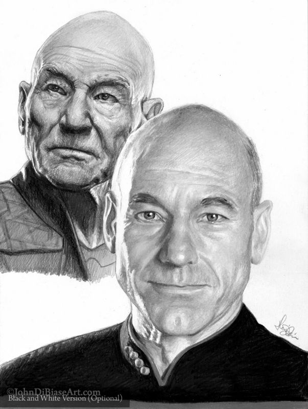 Captain Jean Luc Picard From Picard And Star Trek: TNG (Patrick Stewart) Colored Pencil Drawing Print 8.5 X 11