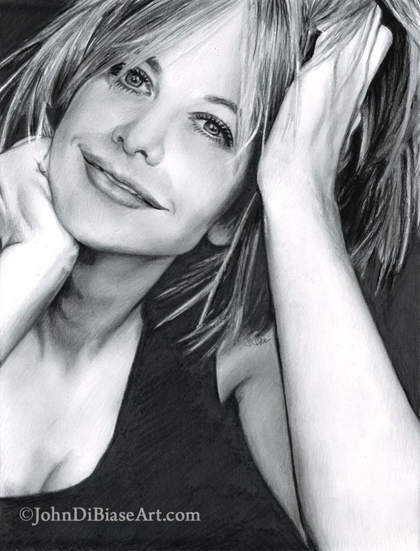 Drawing Print of Actress Meg Ryan