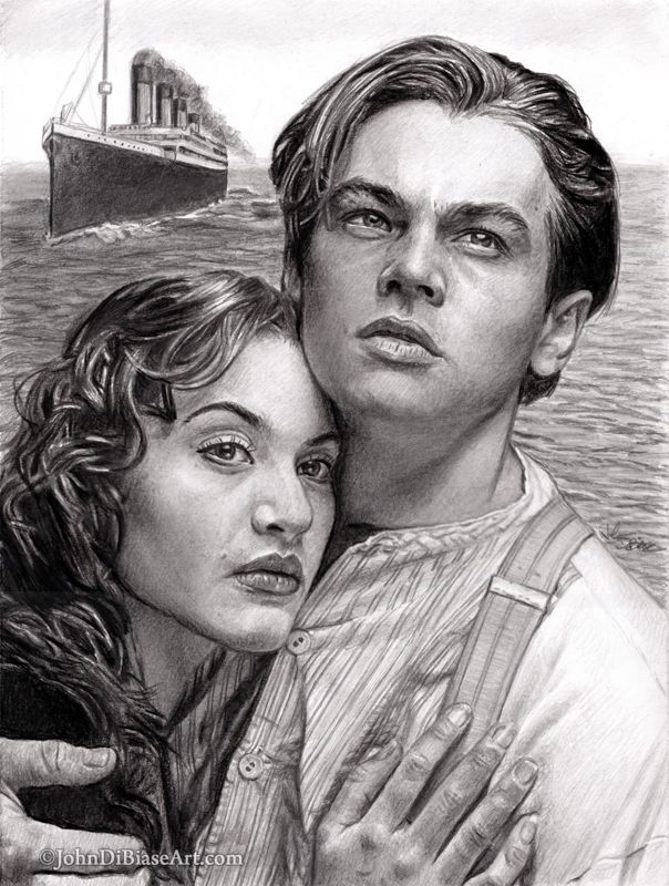 Jack and Rose in Titanic (Leonardo DiCaprio / Kate Winslet) Drawing Print 8.5 x 11