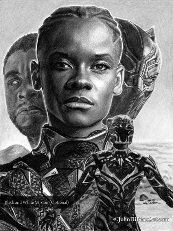Black Panther Shuri and T'Challa (Letitia Wright and Chadwick Boseman) Wakanda Forever Colored Pencil Drawing Print 8.5 x 11