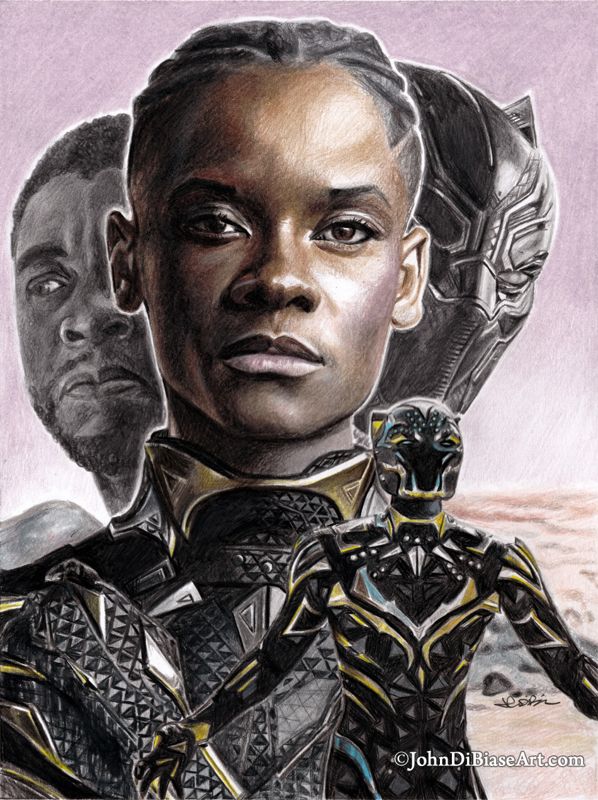 Black Panther Shuri and T'Challa (Letitia Wright and Chadwick Boseman) Wakanda Forever Colored Pencil and Graphite Drawing (NOT A PRINT) 9x12