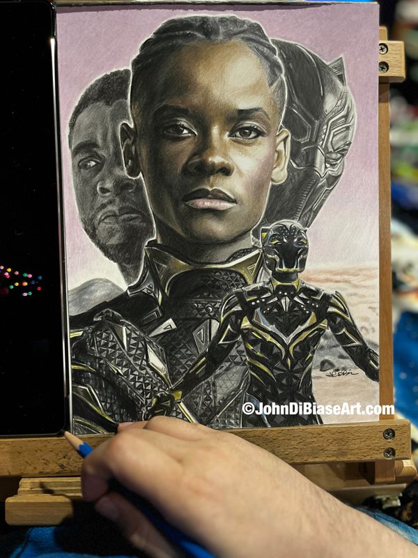 Black Panther Shuri and T'Challa (Letitia Wright and Chadwick Boseman) Wakanda Forever Colored Pencil and Graphite Drawing (NOT A PRINT) 9x12