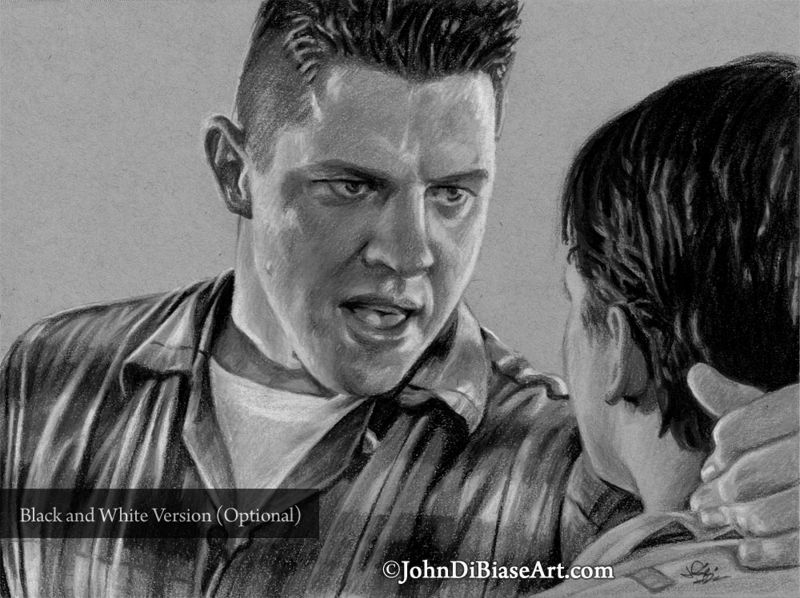 Thomas F. Wilson as Biff Tannen and Michael J. Fox as Marty McFly in Back To The Future Drawing Print 11 x 8.5