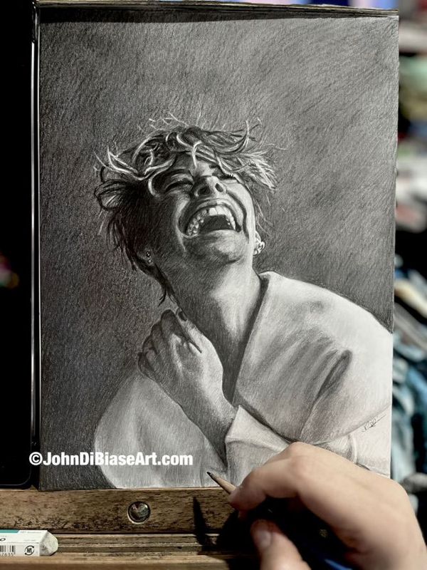 Evangeline Lilly (Laughing) Original Graphite Drawing  (NOT a print) 9x12