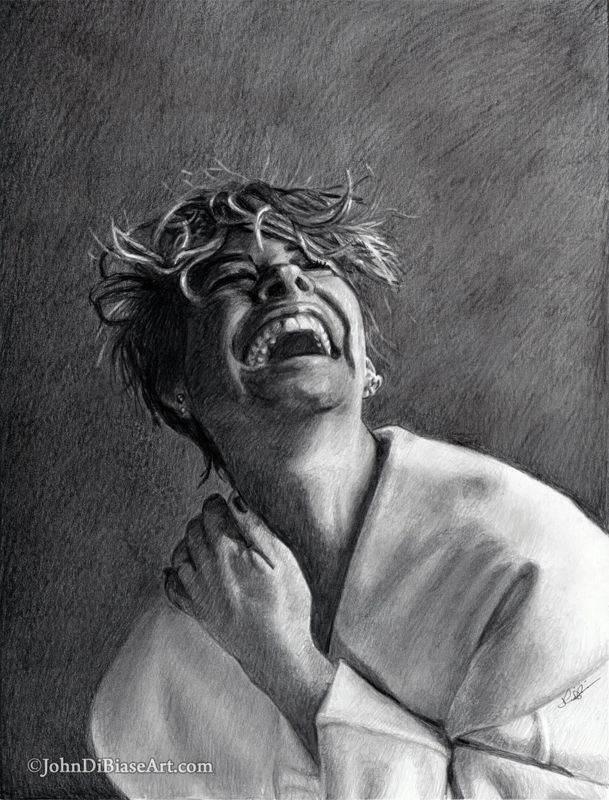 Evangeline Lilly (Laughing) Original Graphite Drawing  (NOT a print) 9x12