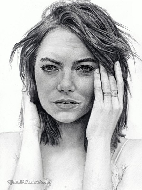 Emma Stone Original Graphite Portrait Drawing (NOT a print) 9x12