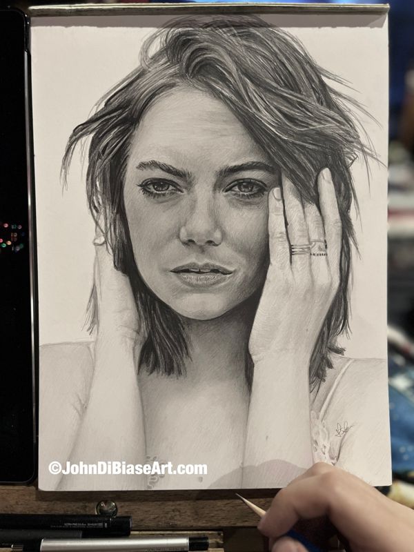 Emma Stone Original Graphite Portrait Drawing (NOT a print) 9x12