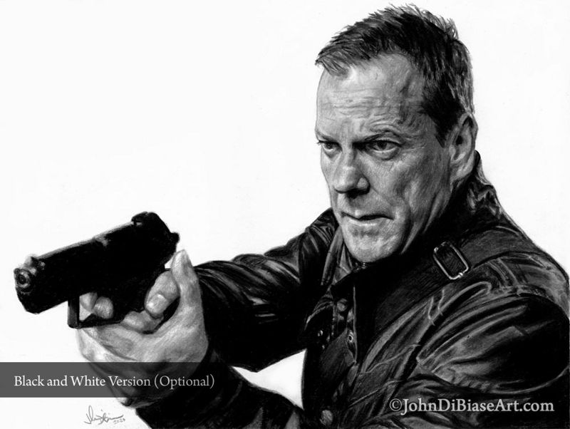 Kiefer Sutherland as Jack Bauer in "24" Colored Pencil Drawing Print 11 x 8.5
