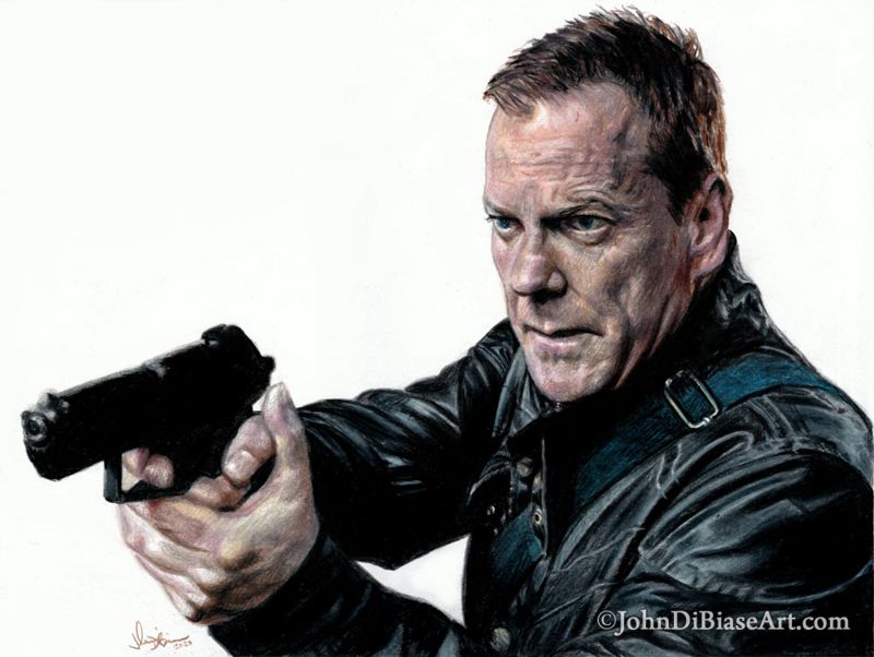 Kiefer Sutherland as Jack Bauer in "24" Colored Pencil Drawing Print 11 x 8.5