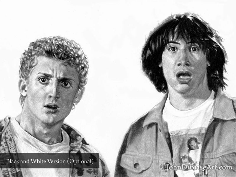 Bill and Ted's Excellent Adventure (Alex Winter, Keanu Reeves) Drawing Print 11 x 8.5