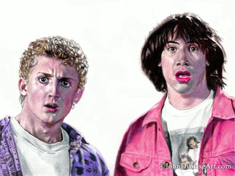 Bill and Ted's Excellent Adventure (Alex Winter, Keanu Reeves) Drawing Print 11 x 8.5