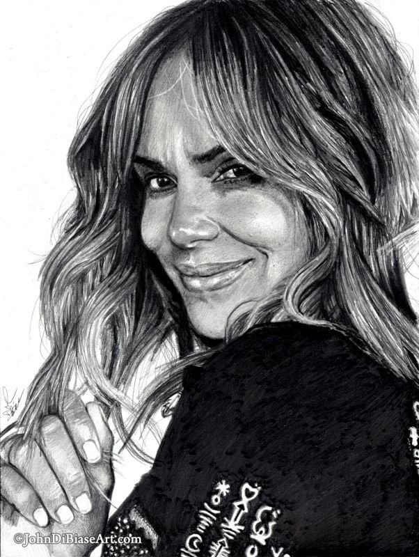 Halle Berry Original Graphite Portrait Drawing  (NOT a print) 9x12