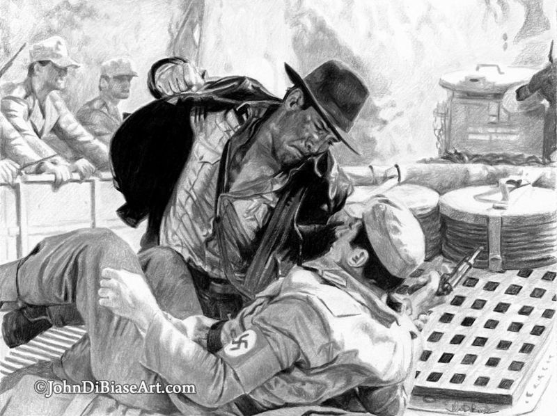 Indiana Jones (Harrison Ford) fighting on tank from The Last Crusade Drawing Print 11 x 8.5