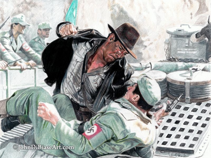 Indiana Jones (Harrison Ford) fighting on tank from The Last Crusade Drawing Print 11 x 8.5