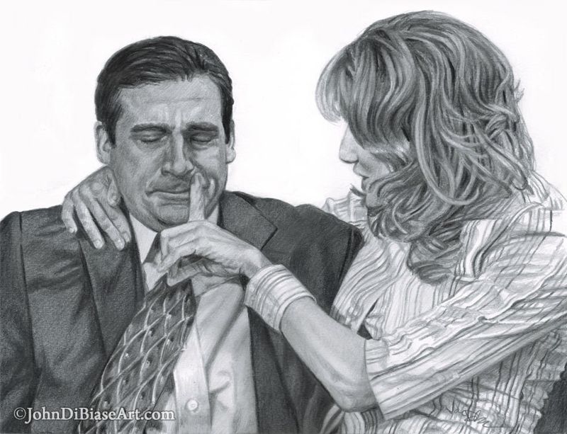 Michael and Elizabeth the Stripper from "The Office" (Steve Carell and Jackie Debatin) Drawing Print