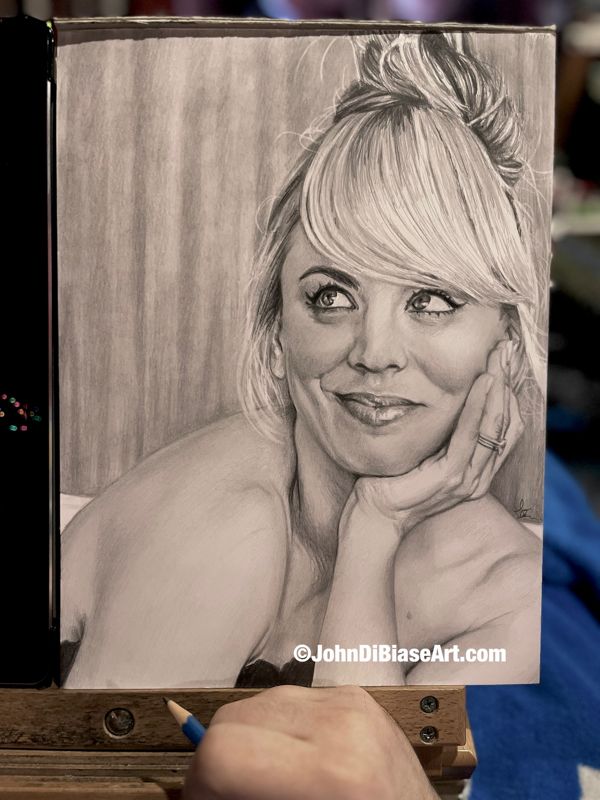 Kaley Cuoco Original Graphite Portrait Drawing (NOT a print) 9x12