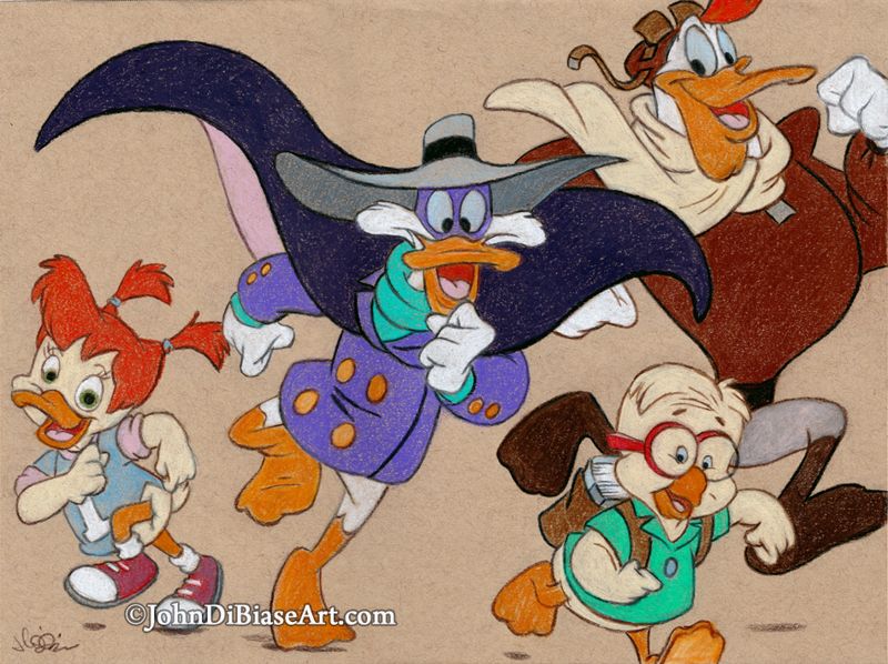 Darkwing Duck with Launchpad, Gosalyn, and Honker Colored Pencil Drawing Print 11 x 8.5