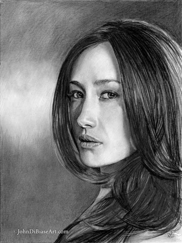 Maggie Q Original Graphite Portrait Drawing (NOT a print) 9x12