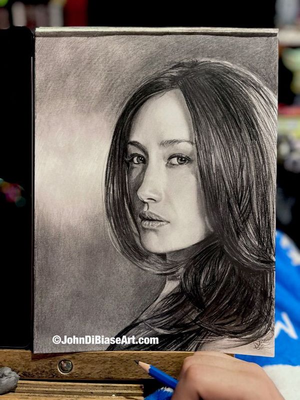 Maggie Q Original Graphite Portrait Drawing (NOT a print) 9x12