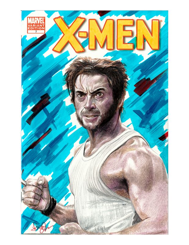 Drawing Print of  X-Men Comic Book Sketch Cover feat. Hugh Jackman as Logan / The Wolverine -- 8.5 x 11 Print Size