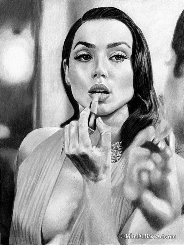 Ana De Armas "Mirror" Colored Pencil Drawing Print 8.5 x 11
