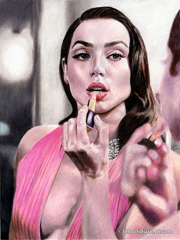 Ana De Armas "Mirror" Colored Pencil Drawing Print 8.5 x 11