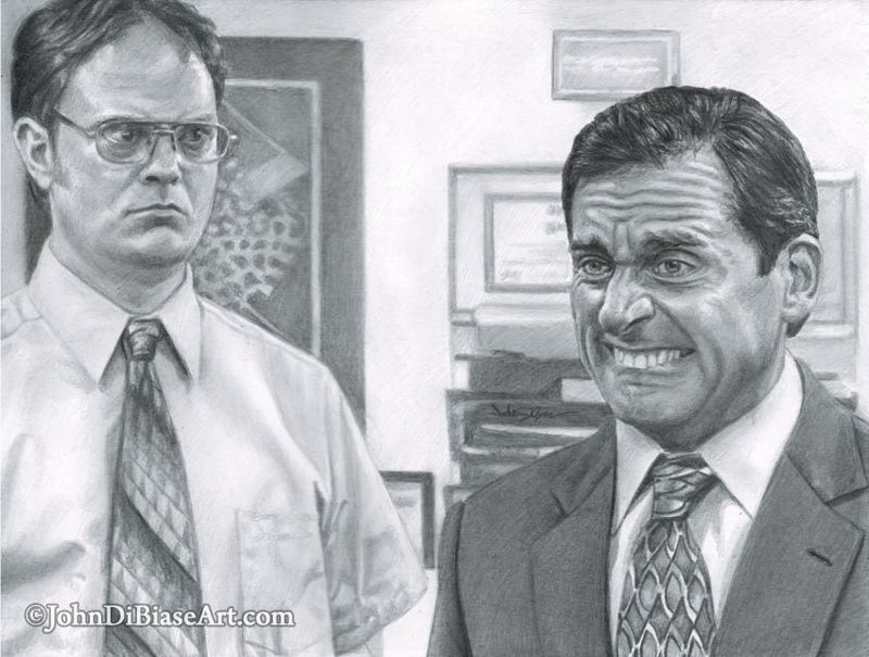Dwight and Michael from "The Office" (Rainn Wilson and Steve Carell) Drawing Print