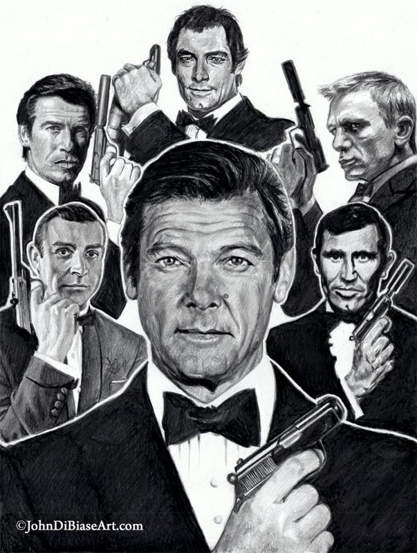 James Bond 007 Cast Collage Drawing Print 8.5 x 11