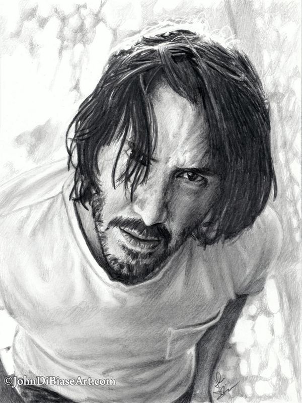 Keanu Reeves Original Graphite Portrait Drawing  (NOT a print) 9x12