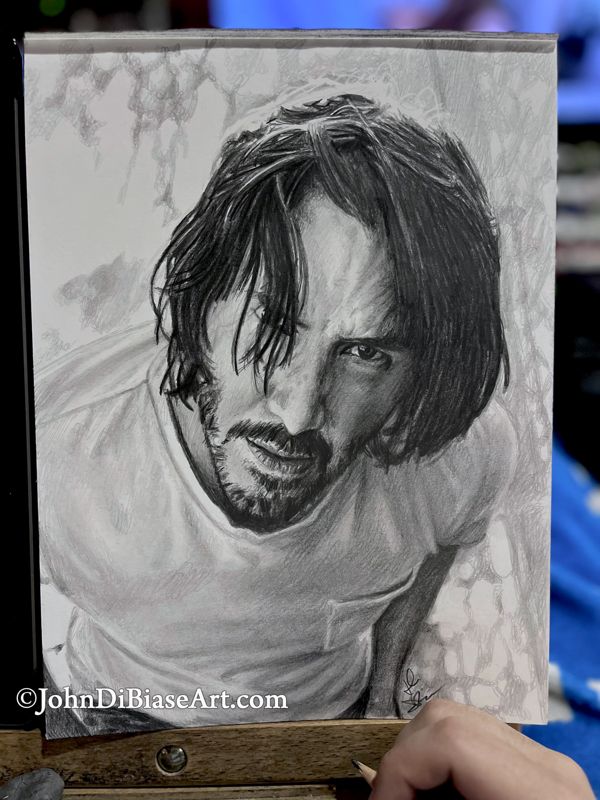 Keanu Reeves Original Graphite Portrait Drawing  (NOT a print) 9x12