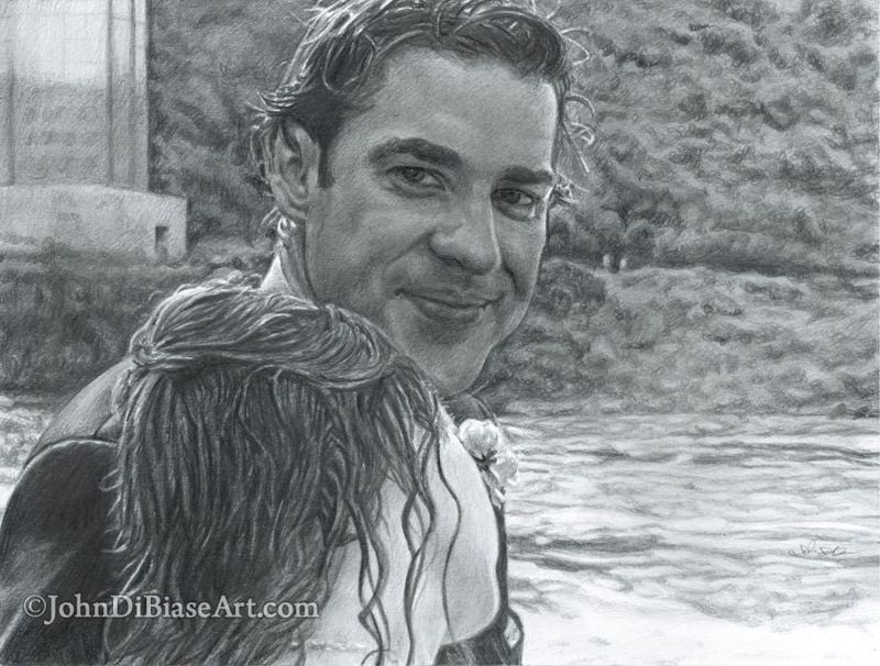 Jim and Pam Niagara Falls Wedding from "The Office" (Jenna Fischer and John Krasinski) Drawing Print 8.5 x 11