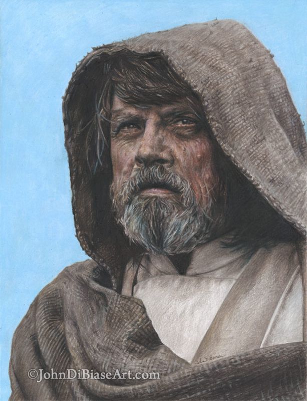 Luke Skywalker (Mark Hamill) Star Wars: The Last Jedi Original Colored Pencil Drawing (NOT a print) - 9 x 12