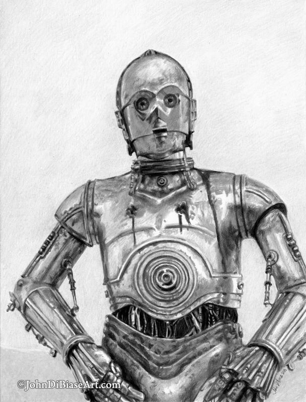 C-3P0 (Anthony Daniels) in Star Wars 8.5 x 11 Colored Pencil Drawing Print