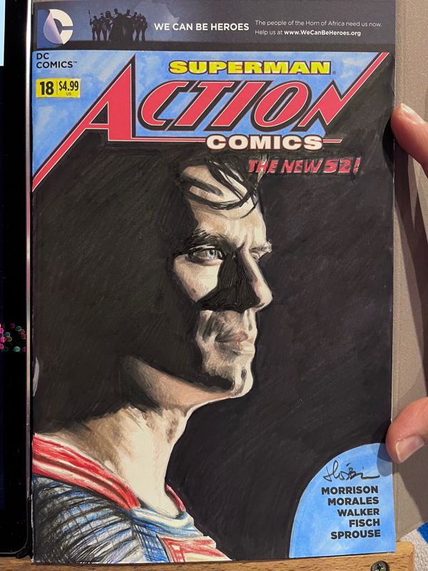 Original Action Comics #18 Comic Book Sketch Cover feat. Henry Cavill as Superman