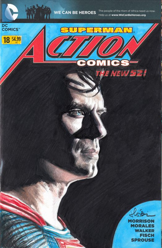 Drawing Print of Action Comics #18 Comic Book Sketch Cover feat. Henry Cavill as Superman -- 8.5 x 11 Print Size