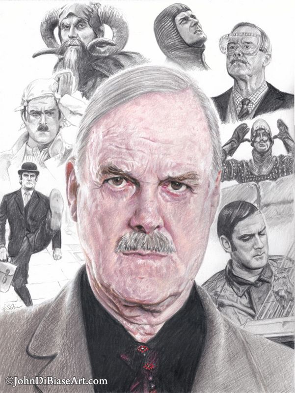 John Cleese Collage (Monty Python and the Holy Grail / Die Another Day / Monty Python's Flying Circus) Drawing Print 8.5 x 11