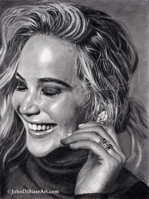 Jennifer Lawrence (Hunger Games / X-Men) Pencil Portrait Drawing Print 8.5 x 11