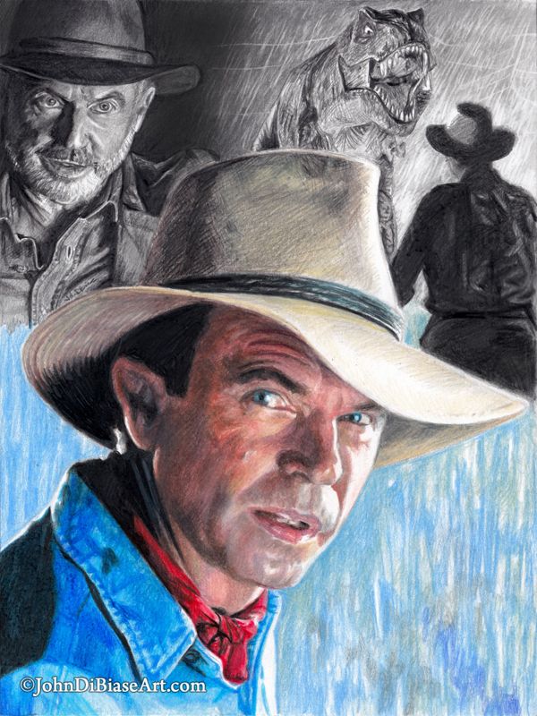 Sam Neill as Dr. Alan Grant in Jurassic Park Colored Pencil and Graphite Drawing Print 8.5 x 11