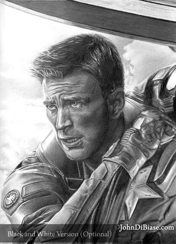 Captain America (Chris Evans) from Captain America: The Winter Soldier Drawing Print 8.5 x 11