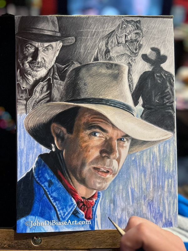 Sam Neill as Dr. Alan Grant in Jurassic Park Original Colored Pencil and Graphite Drawing (NOT a print) - 9 x 12