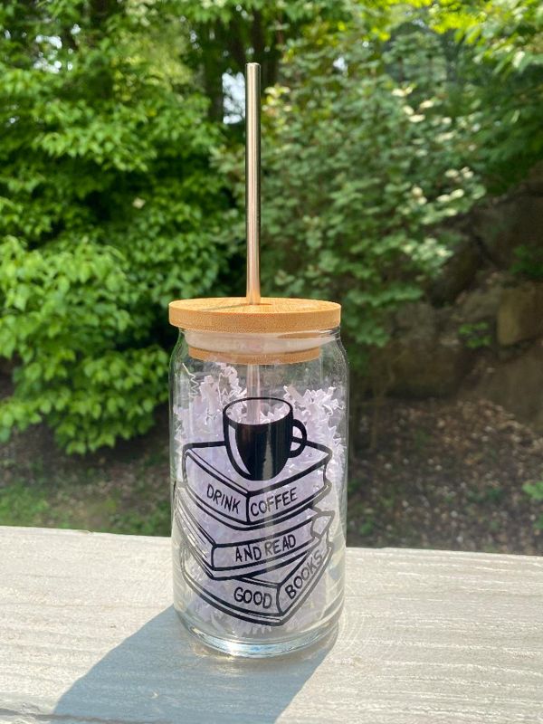 Drink Coffee and Read Good Books 16oz. Glass Beer Can