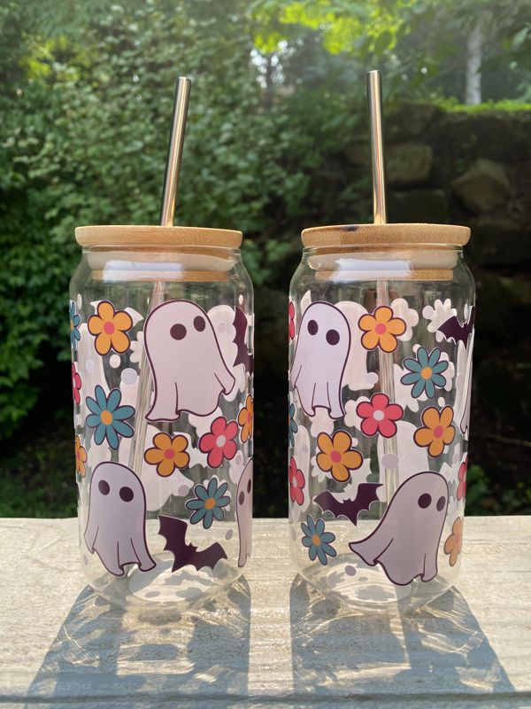 Floral Ghosts Glass Beer Can