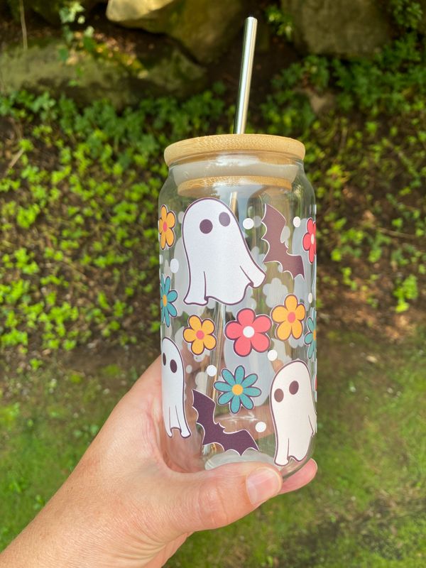 Floral Ghosts Glass Beer Can